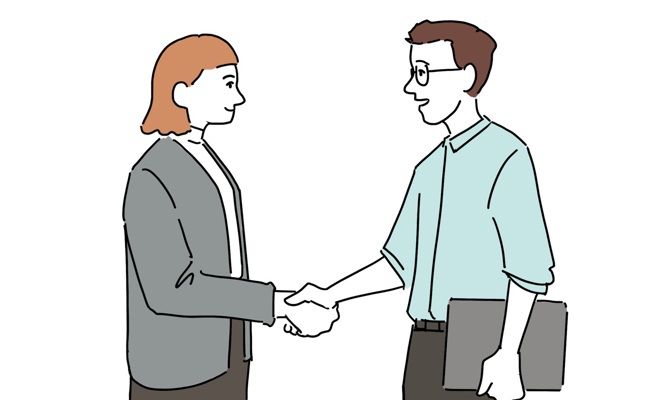 Illustration af samarbejdspartnere, der giver hånd.