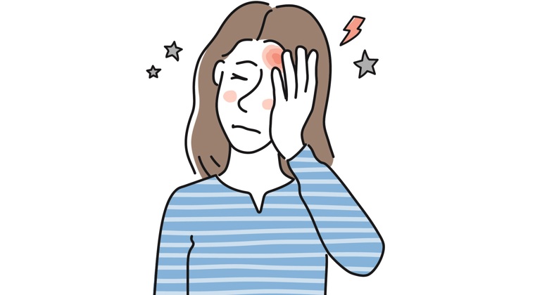 Illustration af en person med hjernerystelse og ondt i hovedet