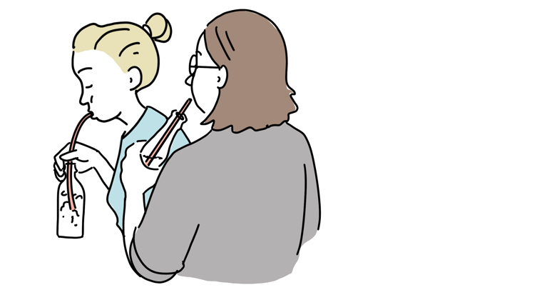 Illustration af en øvelse, hvor man puster i en flaske